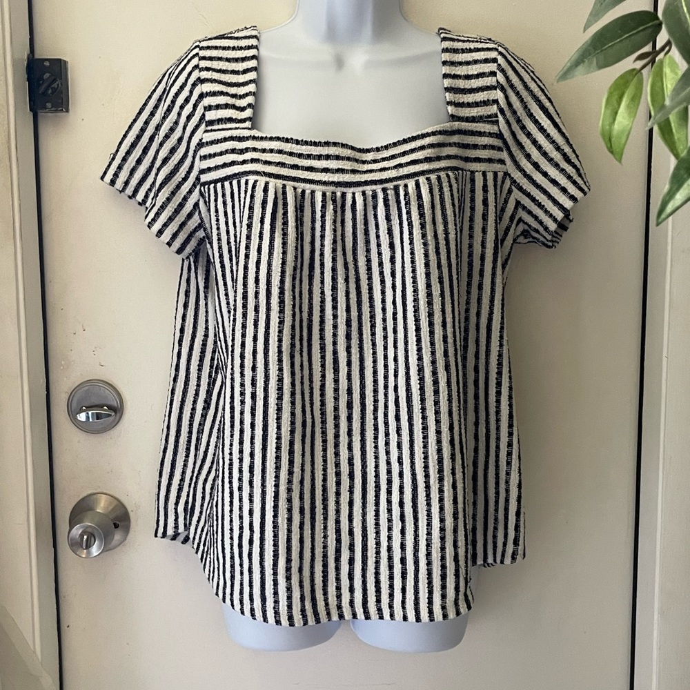 Lucky Brand black & white striped top- Large